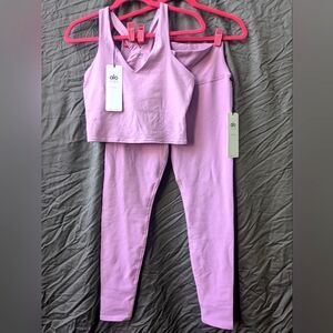 ALO Yoga Pink Lavender Set - Airbrush Real Bra Top & Airbrush Leggings -NWT